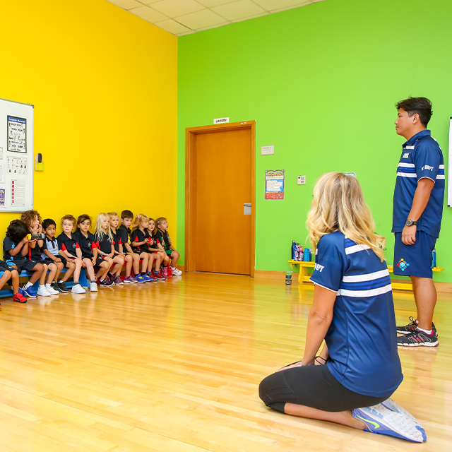 Kindergarten students in the junior gymnasium