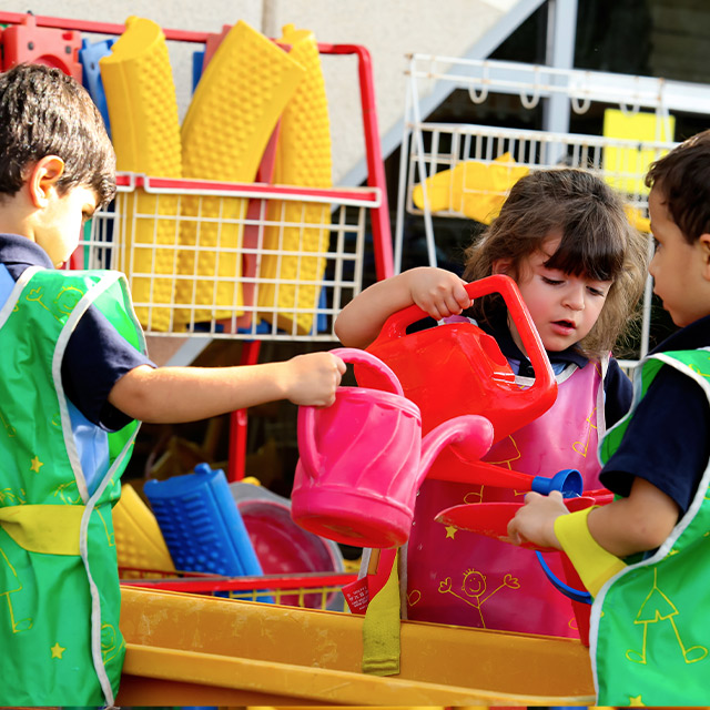 Kindergarten students in the outdoor playground